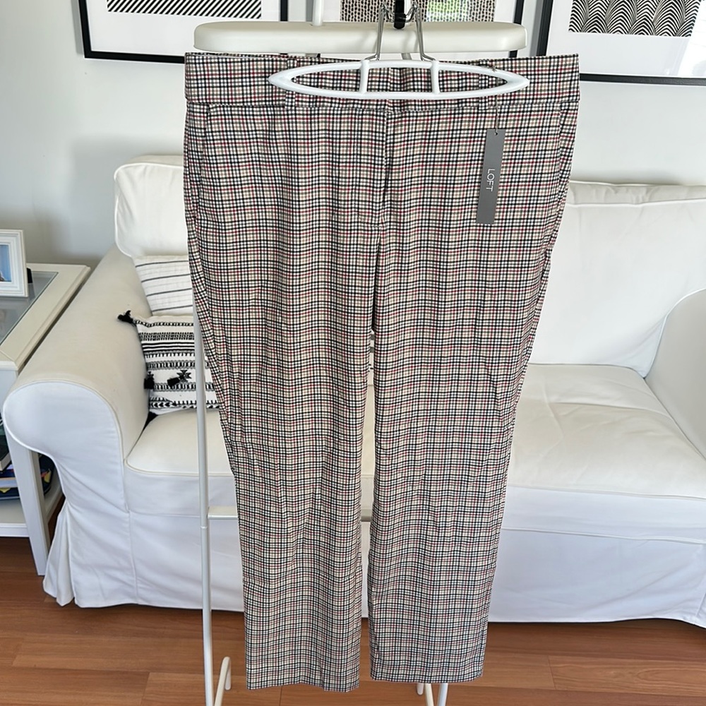 LOFT Plaid Ankle Crop Pants in Black, White, Red